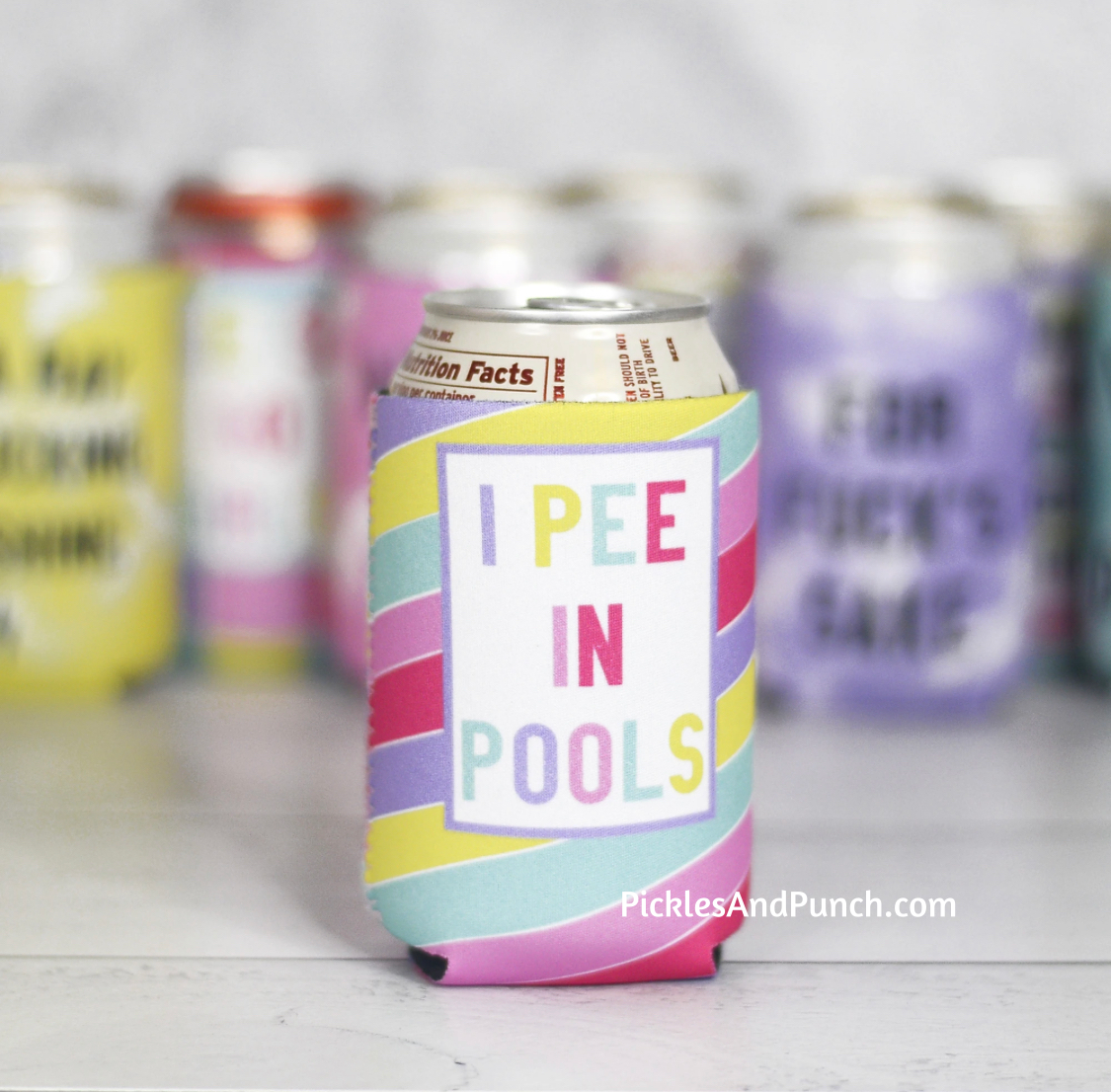 I Pee In Pools Can Cooler Pickles and Punch