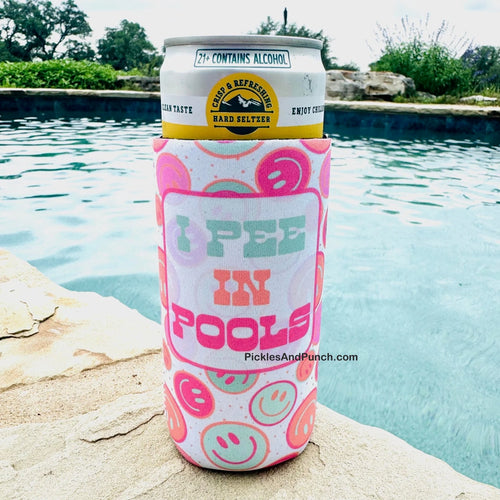 I pee in pools slim can cooler pool party beach party vacation girls trip bachelorette day drinking day drinker