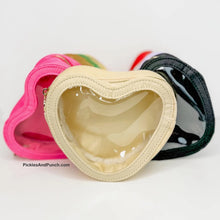 Load image into Gallery viewer, heart shaped zippered bag Details:  * Made of Nylon * Gold Hardware * See through opening * Approx. 6.7 x 5.7 x 2.2 inches