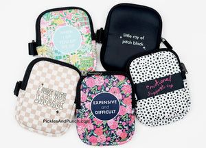 I Come With Baggage  Have you seen the new cup backpacks? These make it so easy to keep your essentials with you wherever you go (on a walk, to the ballfields, running errands, etc).  These will fit keys, credit cards, money, lip balm--the options are endless!  Adjustable strap fits many size cups but CUP IS NOT INCLUDED!