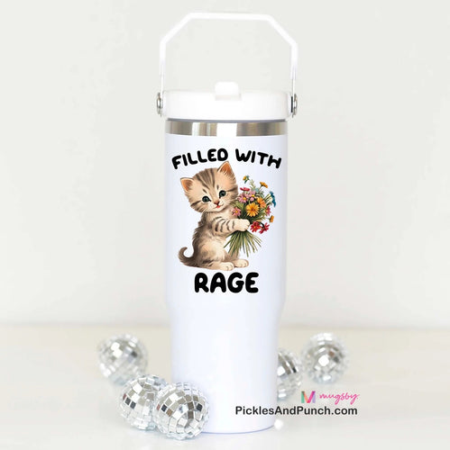 filled with rage cat kitten flip cup straw with handle insulated tumbler stainless steel cat lover 