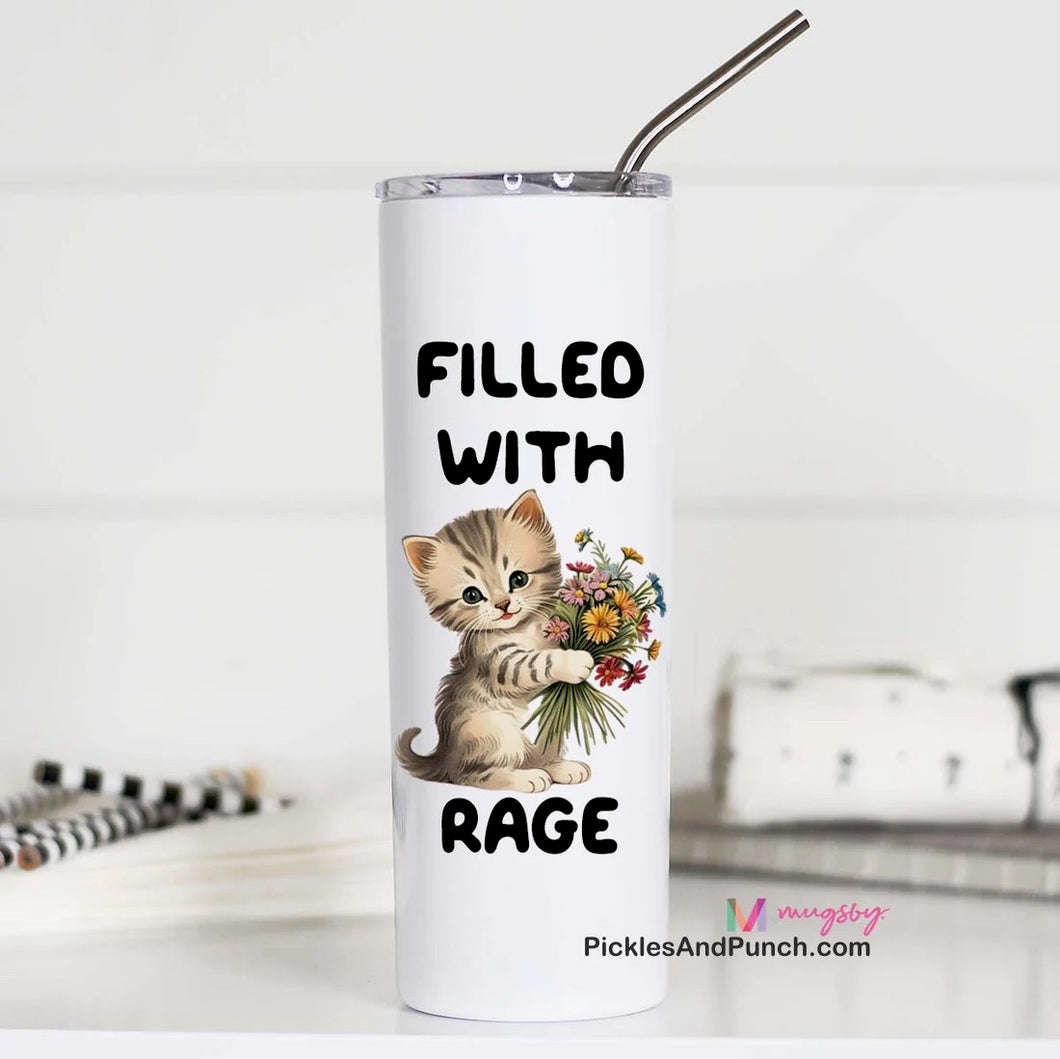 filled with rage tall travel tumbler standard cup holder size fits gifts gift ideas gift shop kitten cat kitty cat lovers insulated tumbler