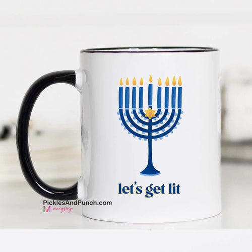 Let's Get Lit Mug Hanukkah menorah holiday Chanukkah Hanukah hannukah