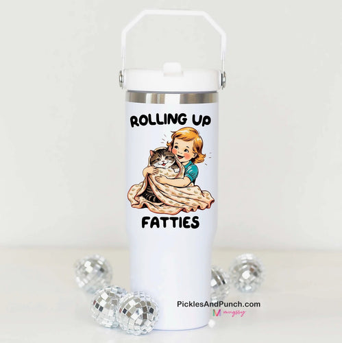 rolling up fatties cat lovers 30oz flip cup straw with handle cup insulated stainless steel