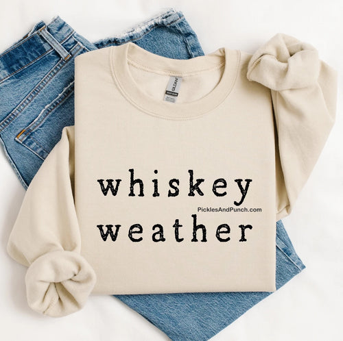 Whiskey Weather Sweatshirt
When the temperature drops and the leaves start to crunch, there's only one forecast that matters: Whiskey Weather.

This cozy, ultra-soft sweatshirt is perfect for sipping something strong, swapping stories by the fire, or pretending you're outdoorsy while staying firmly indoors. Whether you're a bourbon buff, a rye rebel, or just here for the vibes, this is your official cold-weather uniform.

Throw it on, pour yourself a glass, and let the weather do its worst. You've got whisk