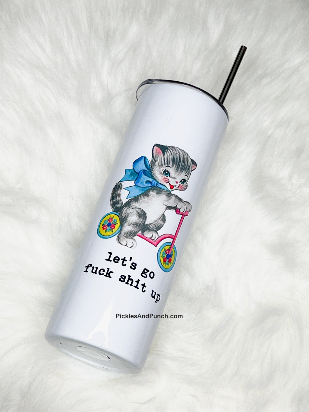 Tall Travel Mug - Let's Go Fuck Shit Up   Cat on a scooter cat mom cat lover cat addiction