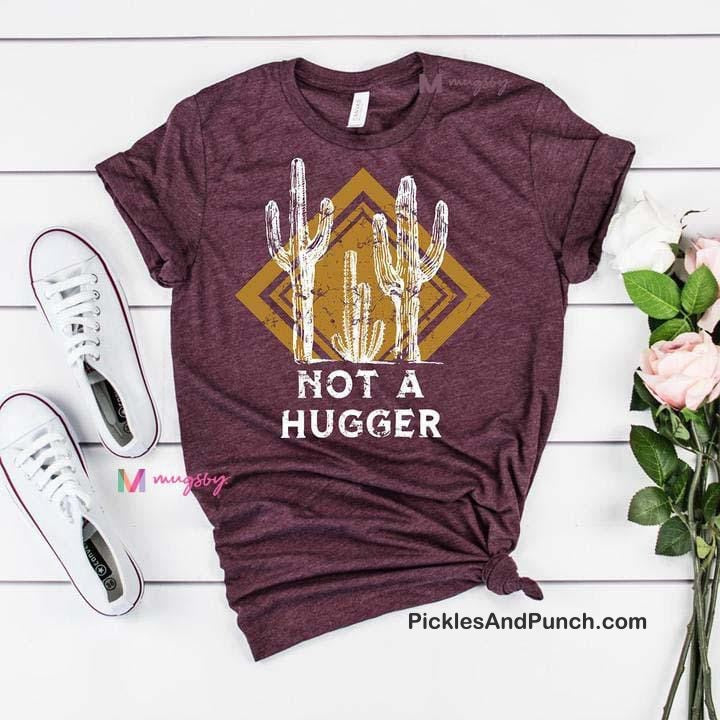 not a hugger cactus burgundy mustard color caution outdoorsy trail hiker adventure 
