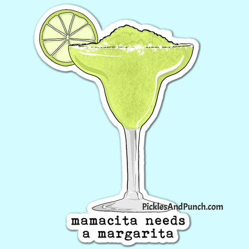 Mamacita Needs A Margarita Sticker Decal  Save $$ by bundling!  1 for $4, 2 for $7, and 3 for $9.75  Largest side of sticker is approx. 4 inches Durable laminate vinyl  Laminate vinyl is weatherproof and protects from rain and sunlight, as well as scratching Put these vinyl stickers on drinkware, laptops, notebooks, etc!