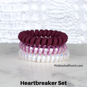 hotline hair ties ouchless no crease no headache no damage shrinkable heat shrinkable hair bands heartbreak red maroon pink metallic white silver opal