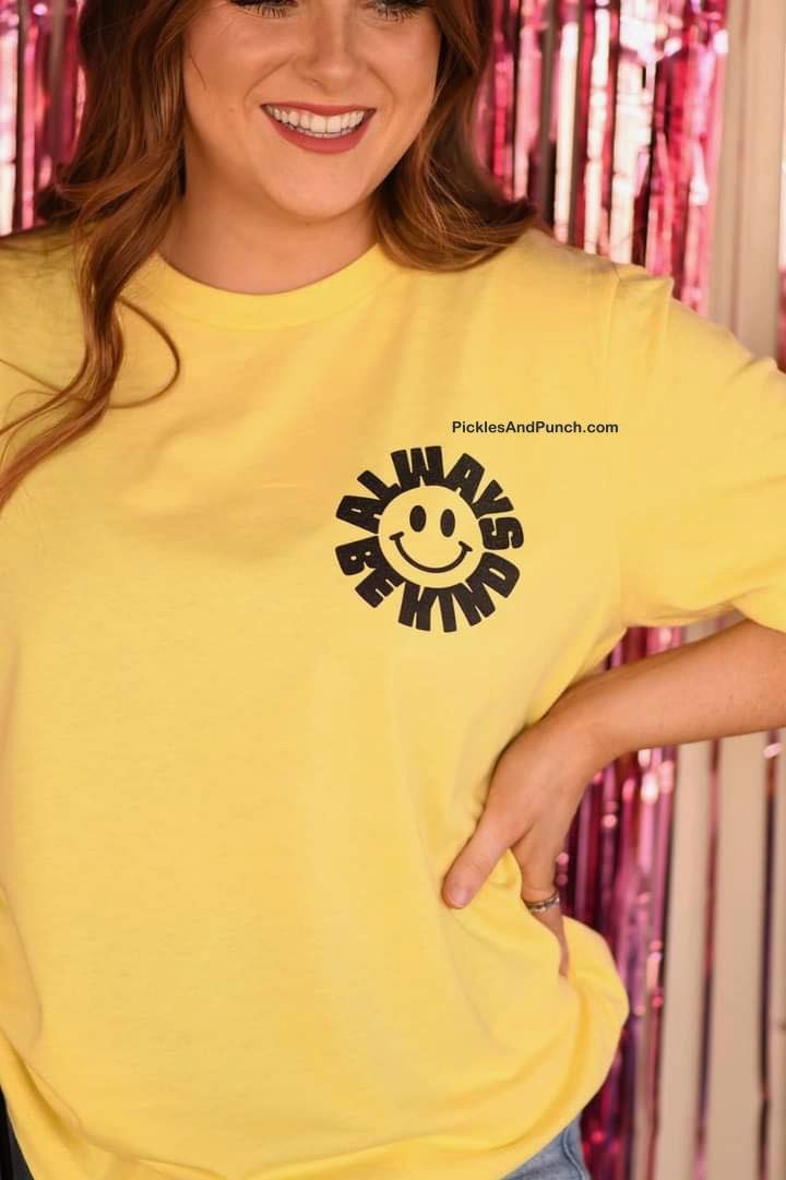 Always Be Kind Happy Face Tee  Bright, cheerful design with a positive message!  Unisex Tee - Sunshine Yellow