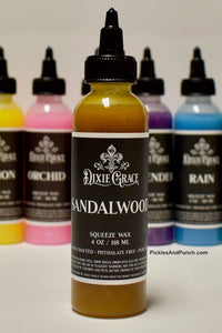 Sandalwood - Squeeze Wax  Very rich woods, spice. Start off light when mixing. Blends perfect with Vanilla and Lavender! 