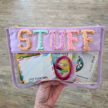 Load image into Gallery viewer, THINGS - Nylon Bag (pink)  We all have them.  Those things that need containing.  Put them all in here and you&#39;ll feel so organized!  Details: Made of nylon Inside lining matching outside color Gold zipper  Contents not included  chenille varsity letter patches