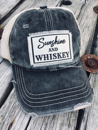 Sunshine and Whiskey Vintage Black Trucker Hat